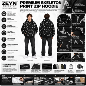 Custom Men's Skeleton Print <b>Zip</b> Up Hoodie Oversized Streetwear <b>Full</b> <b>Zip</b> <b>Sweatshirt</b> - Product Image 2