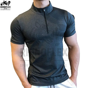 Men's Casual Short-sleeve <b>Half</b>-zip T-<b>shirt</b> 100% Cotton SOLID Color Regular Fit 230 Gsm Knitted Breathable Customizable Blank - Product Image 2