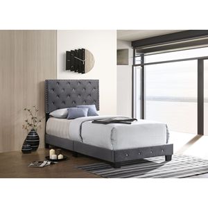 Affascinante Letto Singolo Grigio con Contenitore e Rivestimento Imbottito - Product Image 5