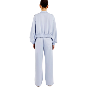 <b>Womens</b> Cropped Full Zip Stand Collar Tracksuit Set Side Stripes Wide Leg Trousers Elastic Waist 2 Piece <b>Lounge</b> Streetwear Outfit - Product Image 2