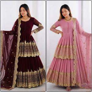 Beautiful Four <b>Colour</b> Party Wear Look Top and Lehenga and Dupatta With Heavy Embroidery Work <b>Set</b> kaftan dresses women - Product Image 2
