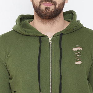 Sweat-shirt à capuche zippé vert olive délavé pour homme avec poches latérales et pantalon assorti, décontracté, hiver, 100 % coton molletonné - Product Image 4