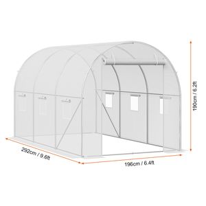 Serra a tunnel walk-in 9.6x6.4x6.2 ft con telaio in acciaio zincato e telo in PE bianco, ideale per la coltivazione di piante in giardino - Product Image 5