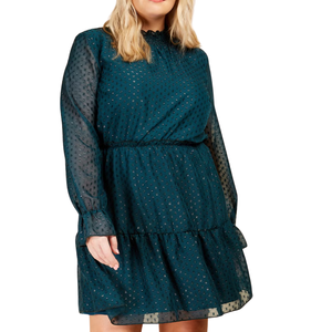 Vestido ajustado midi de manga larga para mujer, de gasa floral con cuello en V, dobladillo con volantes, malla transparente, para fiesta, sostenible, OEM, ODM, venta al por mayor, envío gratis - Product Image 4