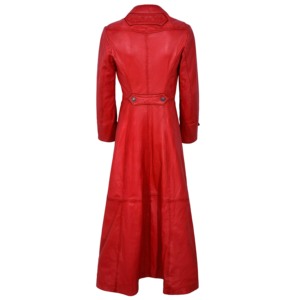Manteau long en cuir d'agneau Napa pour femme, style gothique noir premium avec clous, résistant au vent, doublure en polyester multi-poches - Product Image 5