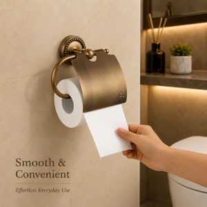Porte-papier toilette en laiton antique avec couvercle, support mural de luxe pour rouleau de papier toilette, accessoire élégant pour salle de bain - Product Image 3