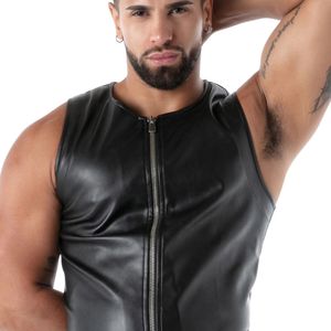 Camiseta sin mangas con cremallera Kinky, negra, ajustada, estilo cuero para hombre, ideal para fiestas y discotecas, top de moda. - Product Image 5