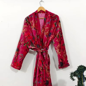 Bata Kimono de Algodón con Estampado Artesanal, Cuello en V, de Secado Rápido, Manga Larga, Larga hasta el Suelo, Ligera, Hecha a Mano, para Verano, Ideal para Damas de Honor - Product Image 1