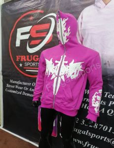 Sweat-shirt à capuche zippé personnalisé avec appliqué en relief, en coton épais, broderie de logo personnalisée - Product Image 4