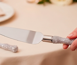 Elegant Cake Knife <b>Set</b> With Sparkling Handles Stainless Steel 2 Piece Ideal For Wedding Party Cake Serving And Dining Use - Product Image 3