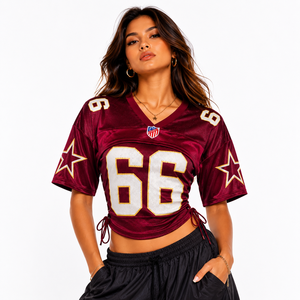 Classic Pink <b>Mesh</b> Side Lace Up Jersey Trend women's shirt Short Sleeve Streetwear Custom Number Print <b>Cropped</b> <b>Top</b> Football Style - Product Image 5