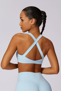 High Quality Ice <b>Blue</b> Flex Sports <b>Bra</b> With Cross Back Design Breathable Stretchy High Impact Women's Gym Fitness Sports <b>Bra</b> - Product Image 3