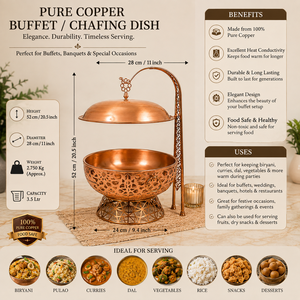 Plat à réchaud suspendu de luxe en cuivre pur avec couvercle, chauffe-plats pour buffet d'hôtel, réchaud de traiteur, bol de service pour banquets de restaurant - Product Image 3