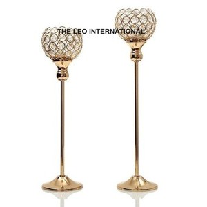 Support de bougie en métal au design exclusif, élégant, avec perles de cristal, en acier inoxydable - Product Image 1