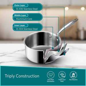 Trending Stainless Steel Triply Saucepan 22cm Premium 304 Grade Cooking <b>Pot</b> with Durable Design for Modern Kitchens <b>and</b> Everyday - Product Image 3