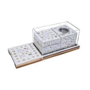 Juego de quemadores de incienso árabes de lujo de madera con caja y cubierta acrílica con incrustaciones de nácar para Ramadán al por mayor - Product Image 3