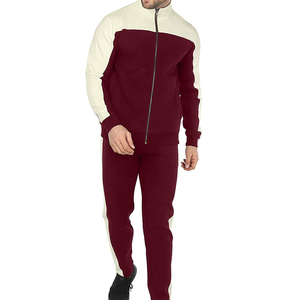 Survêtement pour homme avec veste zippée intégrale et blocs de couleur bordeaux et crème, poches latérales, coupe classique, idéal pour l'automne - Product Image 5