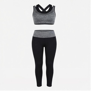 Conjunto de Yoga de 2 Piezas, Leggings de Cintura Alta, Sujetador Deportivo con Tirantes Cruzados, Ropa Deportiva Transpirable sin Costuras de Color Sólido - Product Image 1