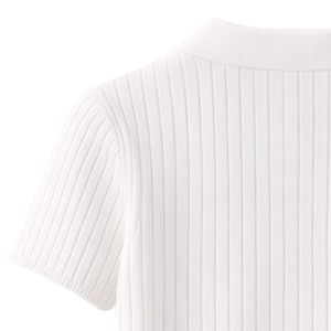 Blusa Elegante de Punto Acanalado para Mujer, con Botones al Frente, Manga Corta, Cuello Camisero, Estilo Cárdigan, Corte Ajustado, Casual, Otoñal, Antiarrugas - Product Image 6