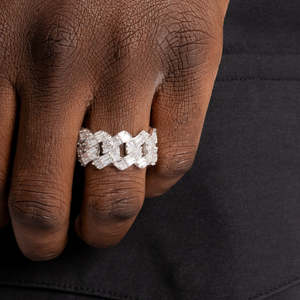 925 Sterling Silver Baguette Cuban Link Ring | Iced Out Statement Ring | Hip Hop Luxury Jewelry - Product Image 3