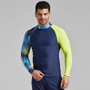 Maillot de bain à manches longues avec blocs de couleur, protection UV, jersey de compression pour le surf, la plongée en apnée et la plage - Product Image 1