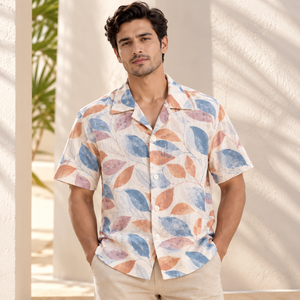 Stylish <b>Mens</b> Cotton Slub Camp Collar <b>Shirt</b> Short Sleeve Printed Beach Wear Casual Summer Vacation Resort <b>Shirt</b> Wholesale Supply - Product Image 2