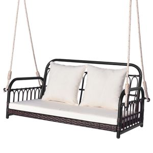 Wicker Hanging Porch <b>Swing</b> with Comfy Cushions for Outdoor Patio Entertainment - Product Image 1