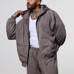 Conjunto de Sudadera con Capucha Extra Grande para Hombre, Color Gris Sólido, Algodón French Terry, Estilo Casual para Otoño, Corte Regular, Tejido Transpirable, Diseño con Bolsillos - Product Image 3