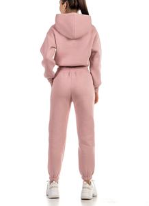 High Quality Breathable Lightweight Ladies <b>Crop</b> Hoodie <b>Jogger</b> Set Solid Color Streetwear Cropped Tracksuit for Women Plus Size - Product Image 4
