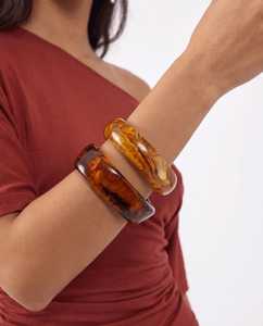 <b>Amber</b> Brown Resin Bangle Bracelet Stack Women Swirl Marble Chunky Wide Wrist Cuff Handcrafted Fashion Jewelry Arm <b>Ring</b> - Product Image 1