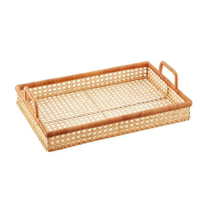 Handmade Round Rattan Serving <b>Tray</b> With Handles Eco-Friendly Woven Wicker <b>Basket</b> <b>Tray</b> For Coffee Table Fruit Bread Platter - Product Image 3