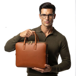 Genuine Leather <b>Briefcase</b> Unisex Business <b>Bag</b> with <b>Laptop</b> Compartment Multiple Pockets Secure Closure and Carry Handle - Product Image 1