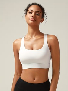Soutien-gorge de sport sans couture à col en V pour femme |   Crop top d'entraînement à bretelles et dos ouvert |   Bralette de sport en nylon et élasthanne à haute élasticité - Product Image 1
