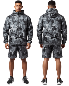 Ensemble court coupe-vent camouflage urbain pour homme, vêtements de sport, séchage rapide, à capuche, léger, polyester, tenue d'été - Product Image 2