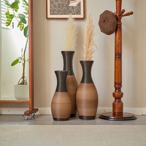 Juego de 3 Jarrones de Suelo Grandes de Ratán Artificial Marrón, Decoración para el Hogar, para la Sala de Estar - Product Image 4