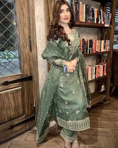 <b>Green</b> <b>Silk</b> Embroidered Anarkali Suit with Dupatta Indian Pakistani Ethnic Party Wear - Product Image 1