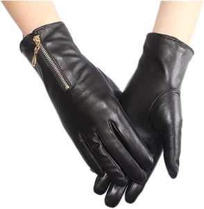 Women's <b>Gloves</b> Leather Lined Zipper Outdoor fashion <b>Gloves</b> - Product Image 1