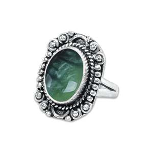 Bague vintage en jade néphrite de bonne qualité, faite à la main, en argent sterling 925 massif, design de créateur, grande taille, cadeau d'anniversaire pour elle - Product Image 2