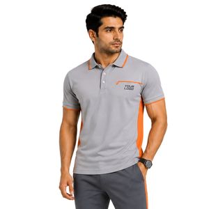 Premium Grey And <b>Orange</b> Mens <b>Polo</b> Shirt With Contrast Side Panel Design Custom Logo Embroidery Athletic Golf Casual Sportswear - Product Image 1