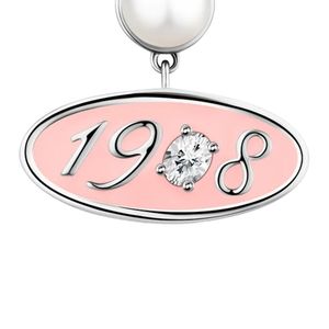 Boucles d'oreilles pendantes en perles roses et blanches avec pendentif ovale en émail, bordure dorée, bijoux élégants et tendance pour femmes et filles, cadeau de fête - Product Image 6