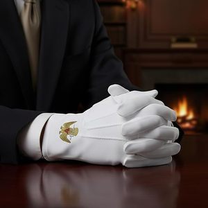 Gants en coton brodés du Rite écossais de 32e degré - [Blanc] 100% coton avec symbole maçonnique brodé - Product Image 5
