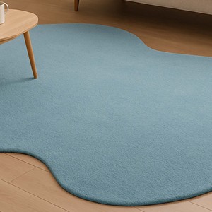 Alfombra de Lana 100% Tejida a Mano con Diseño de Nubes |   Alfombra de lana azul sólida hecha a mano |   Alfombra Modernista para Estudio con Borde Ondulado Creativo - Product Image 4