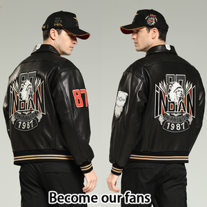 Veste matelassée imperméable en PU noir pour homme avec broderie et patch rouge, col montant, fermeture éclair, style moto, hiver - Product Image 2