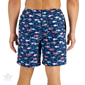 Short de bain pour homme à imprimé poissons blancs, séchage rapide, cordon de serrage, taille mi-haute, avec poches latérales - Product Image 6