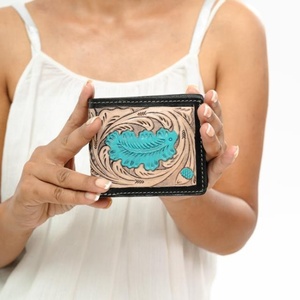 Best Seller Handmade Cowboy Genuine Leather Floral Hand Tooled Western Men's <b>Wallet</b> With Hand Carved Latest Men Luxury <b>Wallet</b> - Product Image 4