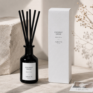 Aikun 200ml Black Glass Sticker Logo Embossed Custom Scents Long Lasting Reed <b>Diffuser</b> Set For Cross-border Online Sellers - Product Image 1