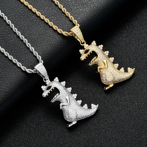 Colgante de Lujo con Diseño de Dinosaurio T-Rex, Micro Pavé de Circonita Cúbica, Joyería Hip Hop Brillante para Hombres y Mujeres - Product Image 1