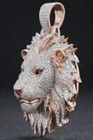 Colgante Pesado de Oro Sólido 10K para Hombre, Estilo Hip Hop, con Diamante CVD Cultivado en Laboratorio, Diseño de Cabeza de León 3D, Modelo Mantra Diamond 001