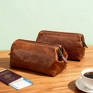 Manufacturer OEM/ODM Premium Dopp Kit Travel Bag Personalized Custom <b>Real</b> <b>Leather</b> Zipper Candy Wash Large Soft Handle Men Daily - Product Image 2
