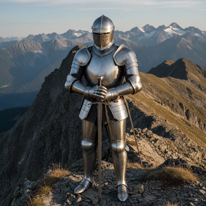 Armadura medieval de la mejor calidad, tipo Sugarloaf, en acero dulce de calibre 18, con acabado pulido, tamaño completo, aproximadamente 7 pies, con acabado pulido. - Product Image 1